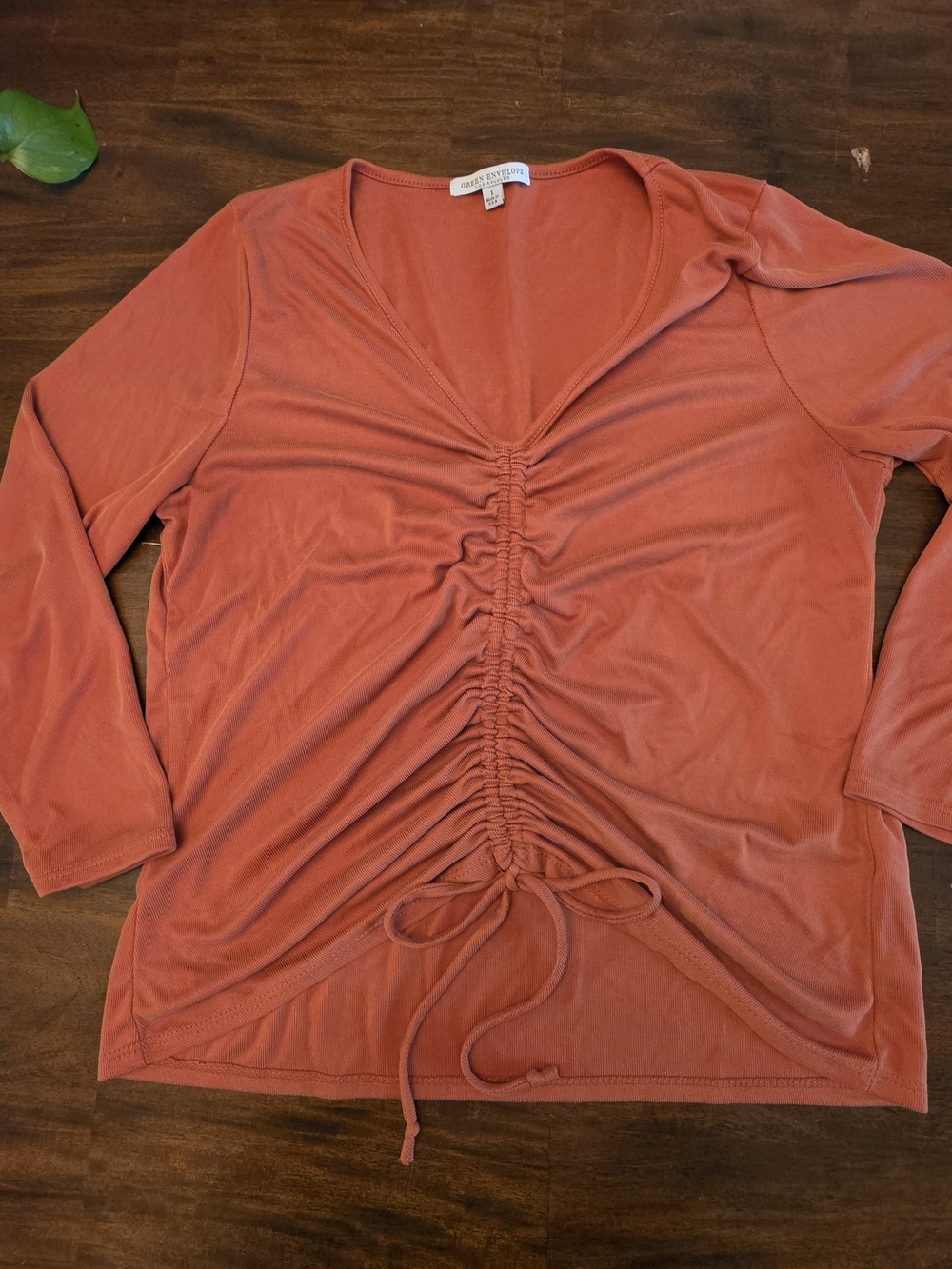 Green Envelope LA Terracotta Orange Ruched Cinch Front Long